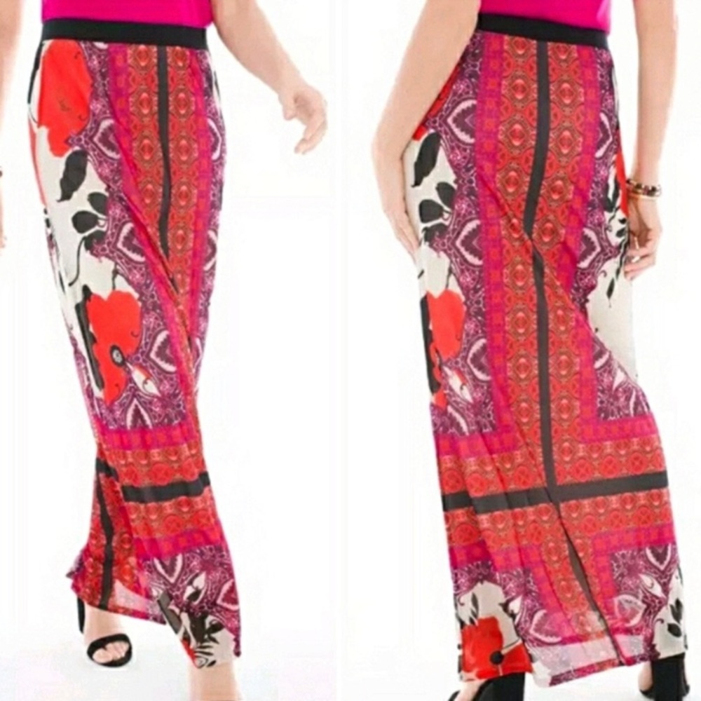 Chicos red maxi skirt 1 mixed media print Europa